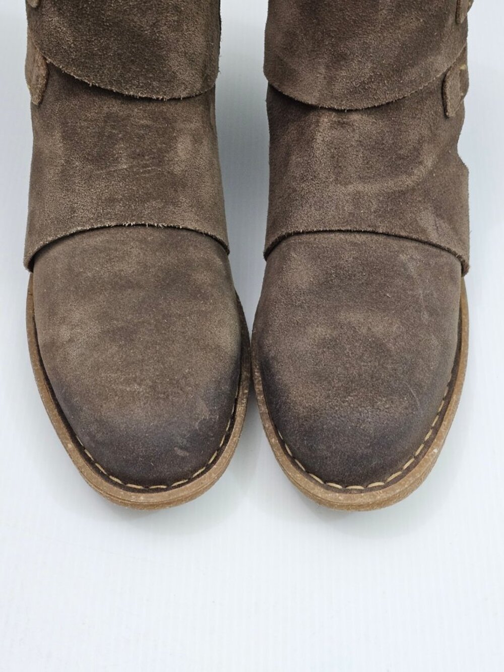 Born Moraga Moto Ankle Boot Size 9.5 Taupe Brown Distressed Suede Western Buckle - Picture 6 of 15